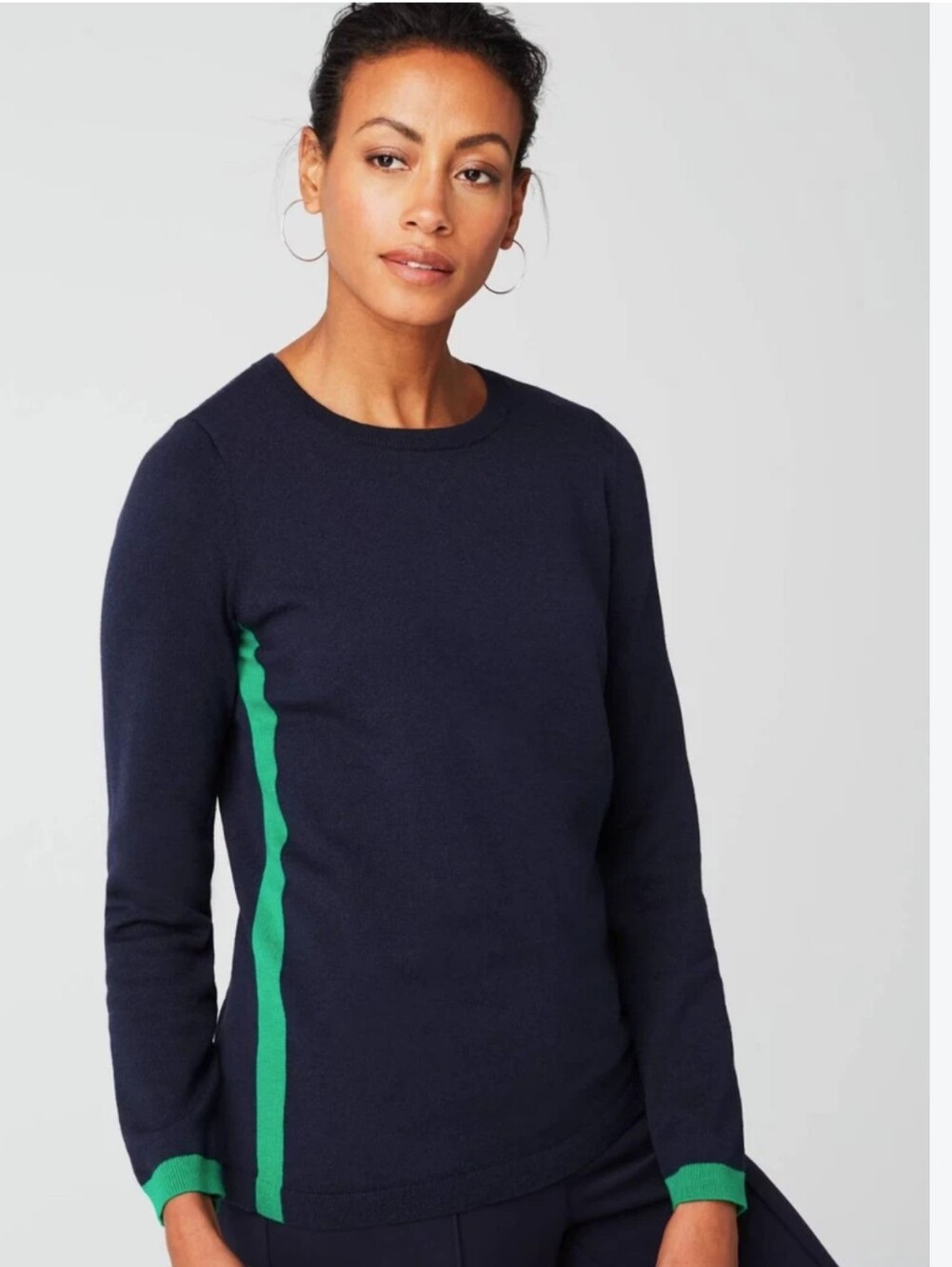NWT J JILL Wearever Color Block Cotton Blend Sweater Top Navy Blue Green S $79